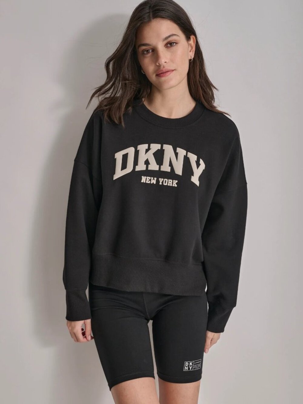 NWT DKNY VARSITY PUFF LOGO BLOUSON SLEEVE SWEATSHIRT BLACK SIZE M, L